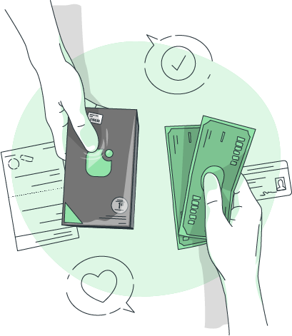 a cartoon of hands holding money